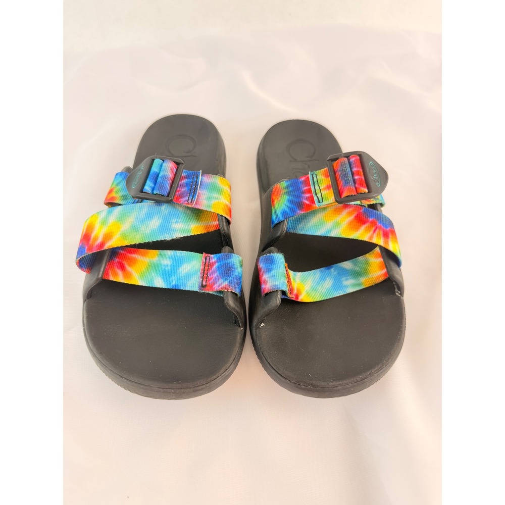 Chaco Chillos Slide Sandals Womens 8 Rainbow Tie Dye Black Strappy Athletic Shoe